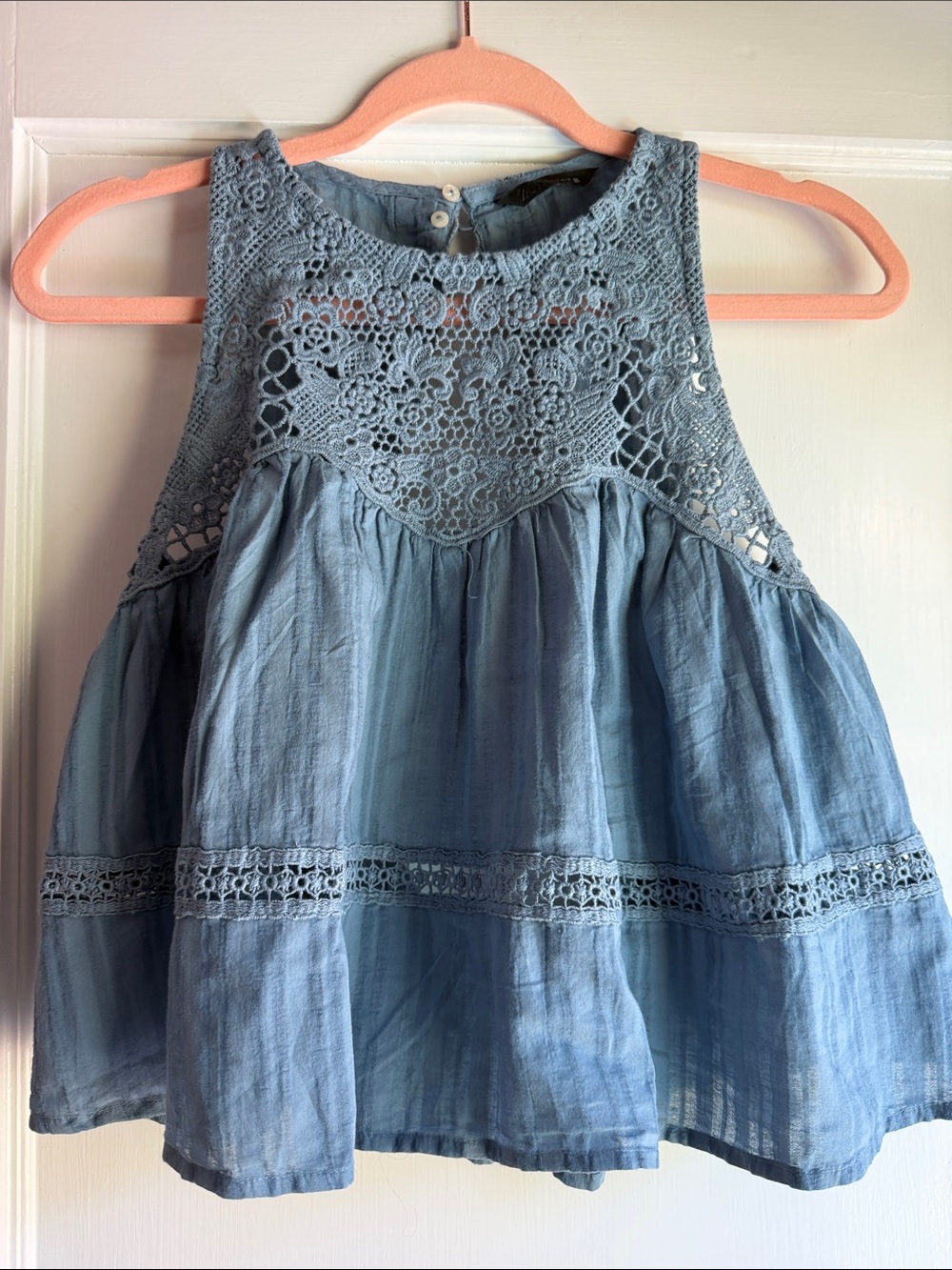 Zara Light Blue Lace Yoke Tank Top